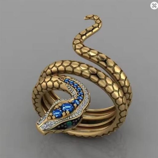 Retro Alloy Snake Ring Adjustable Rhinestone Python Ring Men Women Punk Jewelry