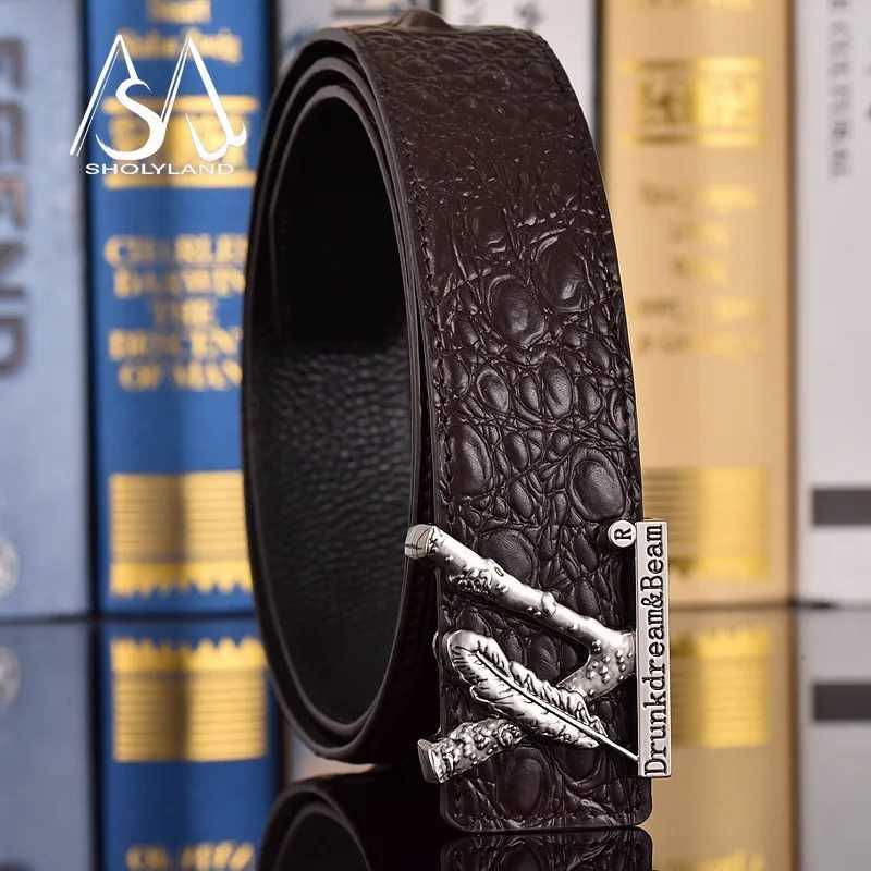 Crocodile Patterned Waistband Mens Genuine Leather Cowhide Belt Trendy Mens XL Smooth Buckle Inner Buckle of Pants Belt L250721