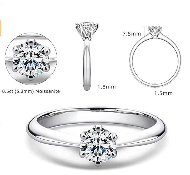OAHLAN Wholesale Jewelry 925 Sterling Silver Wedding Rings 1.5ct Round Cut Moissanite Solitaire Engagement Ring for Women