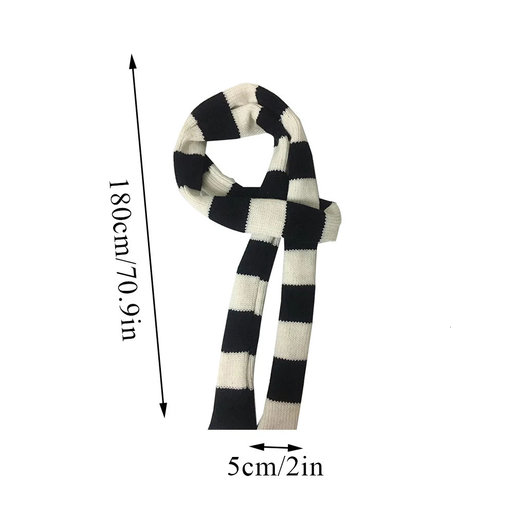 Fashion Y2K Knitted Long Thin Strip Scarf Girl Striped Skinny Slim Narrow Ribbon Scarves Women All-match Clothing Accessories 250717