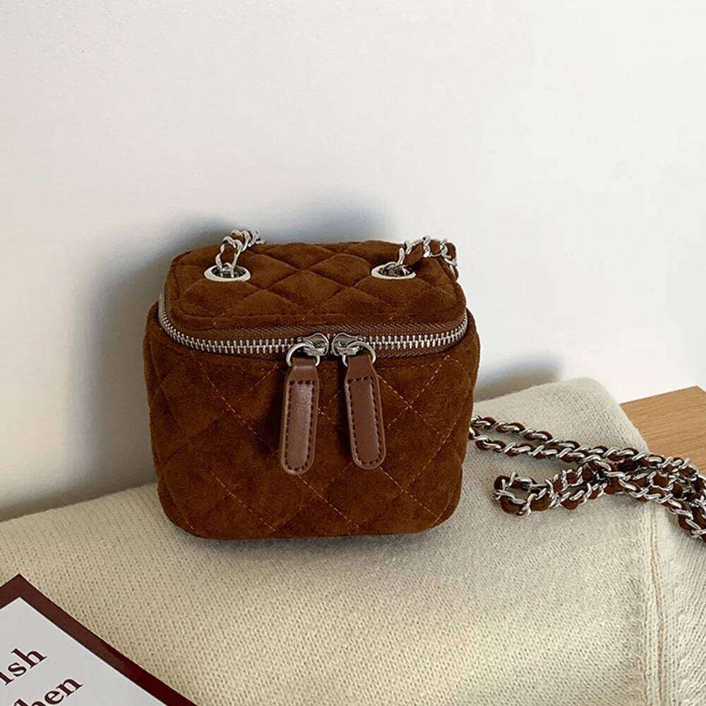 Mini Faux Suede Crossbody Bags For Women 2025 New Designer Box Lingge Chains Shoulder Bag Lipstick Coins Sling Purse