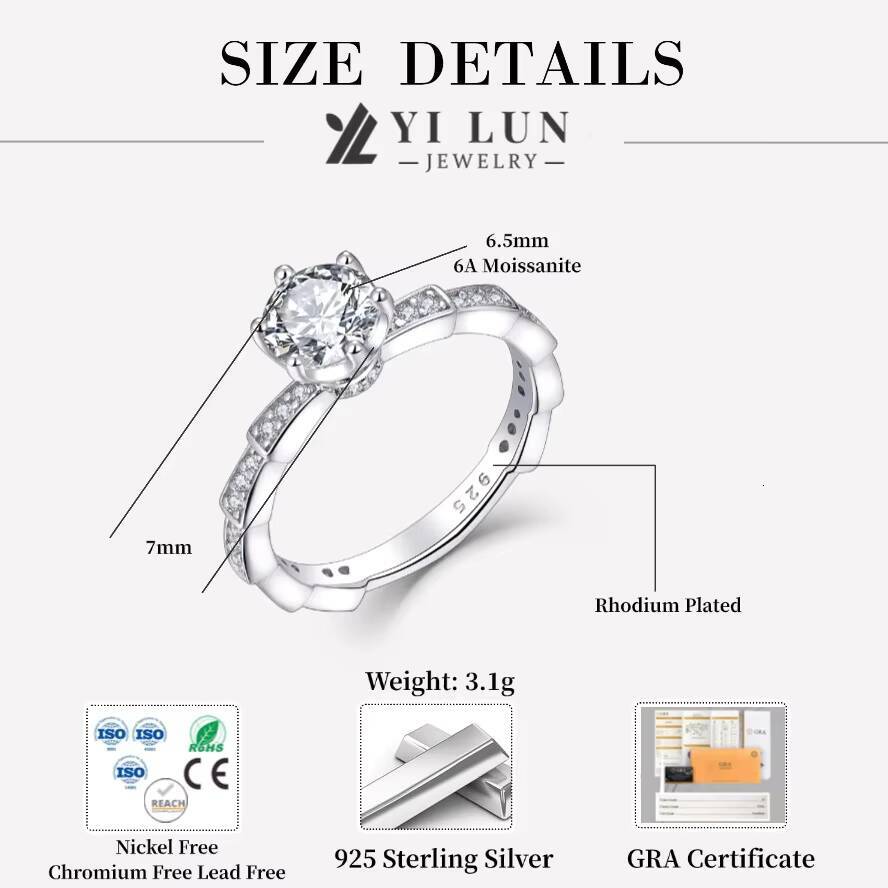 Hand-setting Rhodium Plated Women Moissanite Ring 925 Sterling Silver Wedding Engagement Moissanite Ring With GRA Certificate