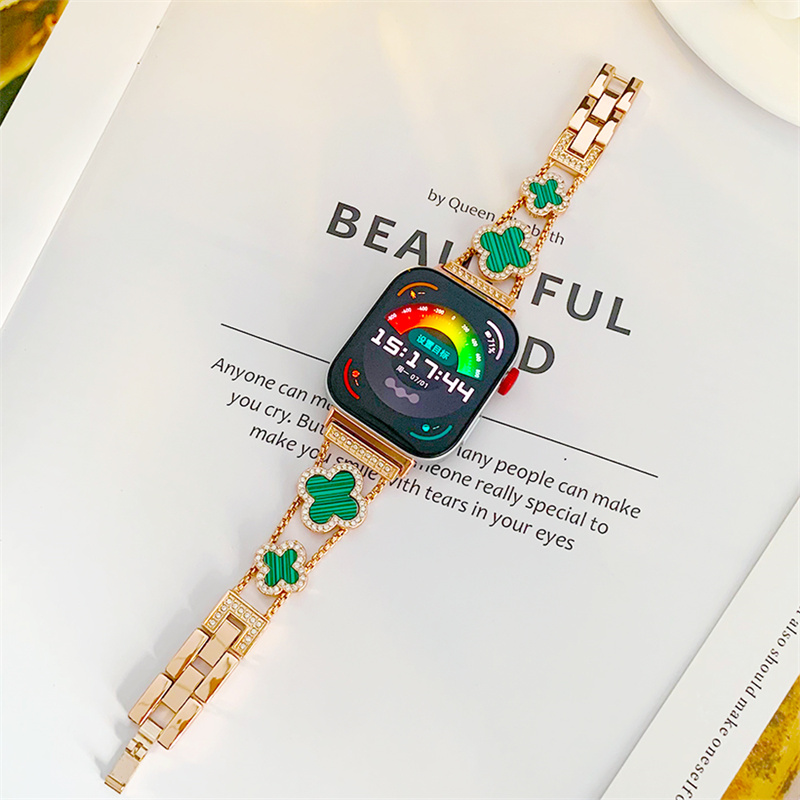 Shiny Four Leaf Clover metal applewatch straps for Apple Watch 49mm 46mm 45mm 44mm 42mm 41mm 40mm 38mm bands iwatch Series 10 9 8 7 6 5 4 3 Ultra 2 lu