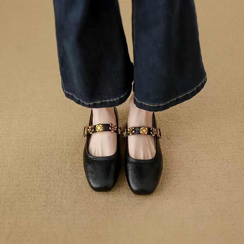 Autumn Women Round Toe Mary Jane Fashion Rivet Ladies Elegant Dress Shoes Soft Flat Heel Ballerinas Sh 241014