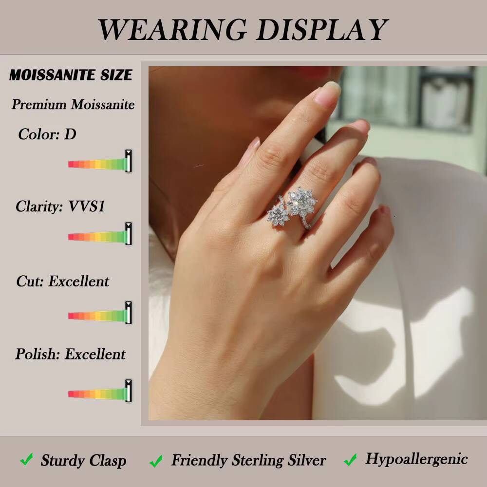 Luxury 925 Sterling Silver Moissanite Double Flower Design Ring Perfect Gift for Anniversary Valentines Day Available Gold