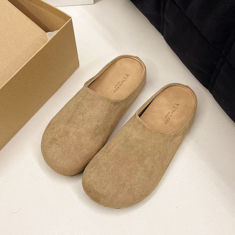 Thick-soled flip-top half-slipper women's outerwear 2025 autumn/Winter new style paired with skirt retro single shoe trend