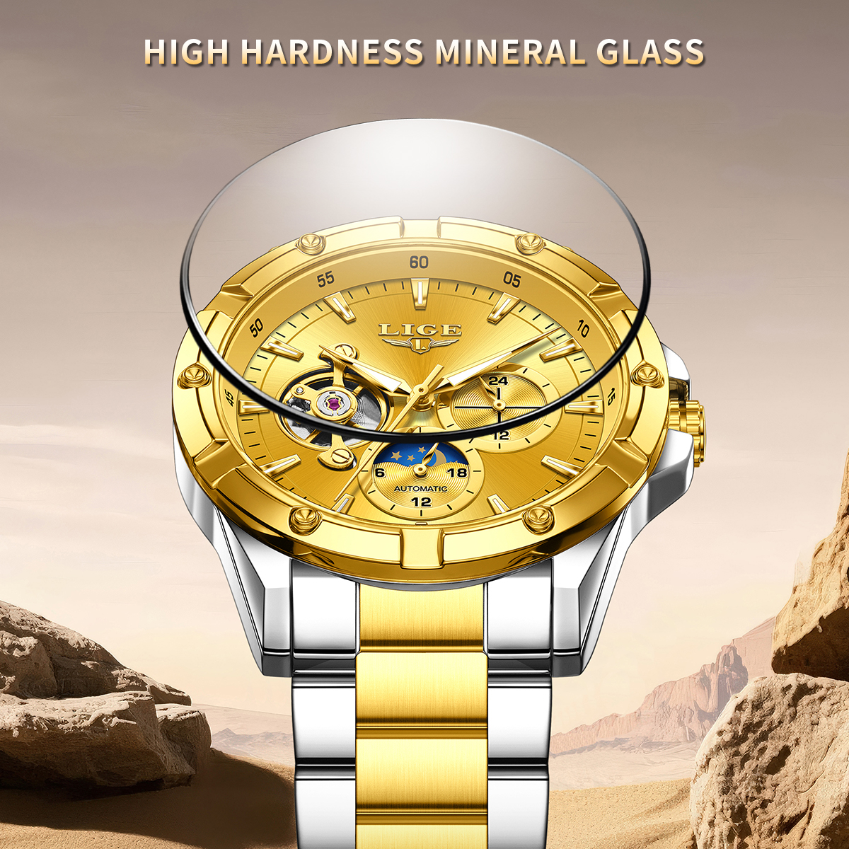 LIGE Men's Mechanical Watch Stainless Steel Band Fashion Business Watch 30m Waterproof Watch Tourbillon Multifunctional Mechanical Watch Holiday 