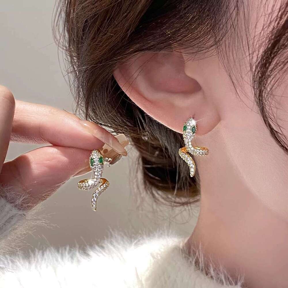 Tiqi S Pure Sier Personality Minimalist Snake-shaped Earrings for Women Elegant Light Inlaid with Zircon Zodiac Snake Ear Jewelry