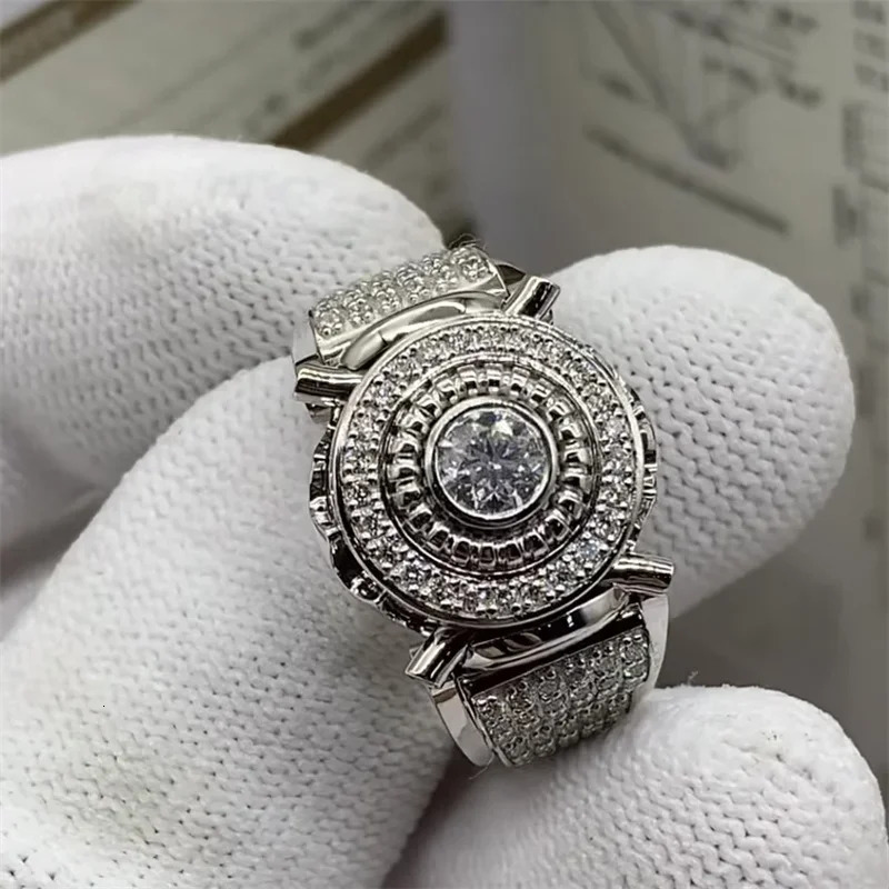 Gorgeous Men Rings Gold Silver Color Square Round White Stone Classic Party Accessories Gift 250717