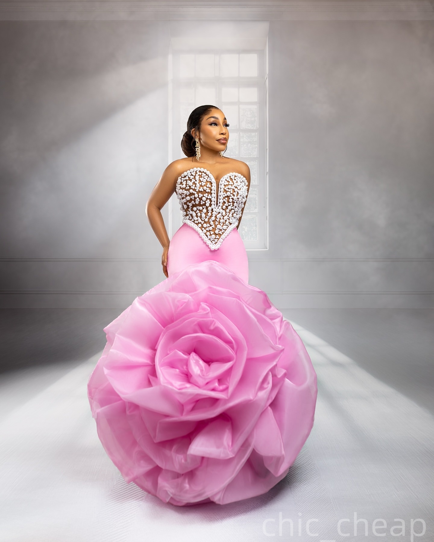 Pink Mermaid Prom Dresses 2025 Pearls Flowers Satin Elegant Evening Formal Party Second Birthday Engagement Gowns Plus Size Dress For Special Occasion