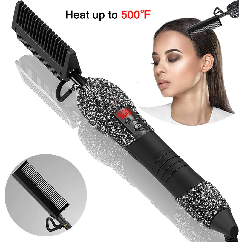 Comb Electric High Heating Comb Hair Straightening with Bling Diamonds LCD Digital Peigne Chauffant 250717