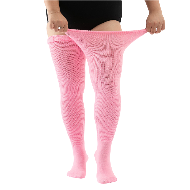 1 pair of ladies plus size thigh socks. Thigh-high socks, solid color knee-high socks wider and extra-long thickened knitted quantity socks