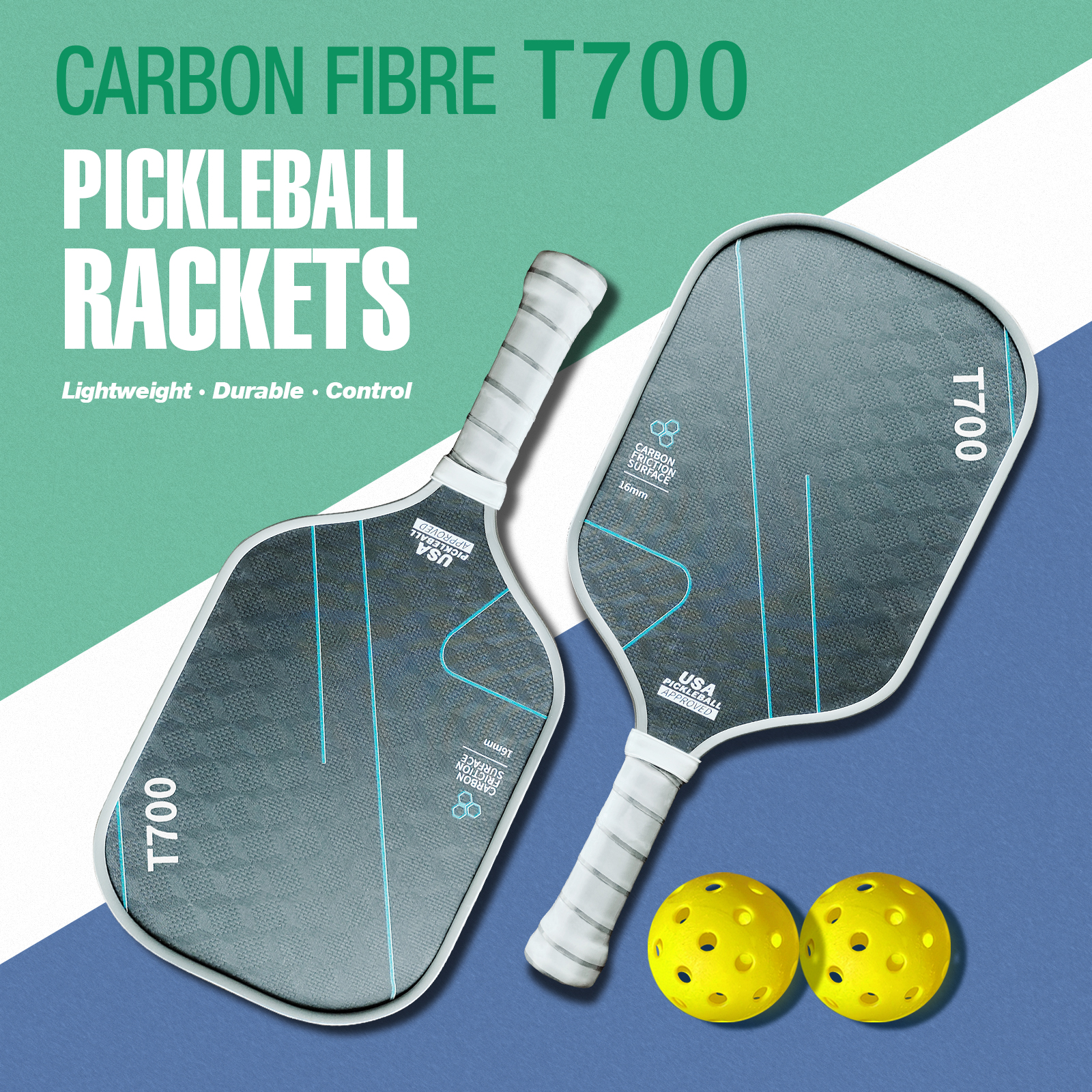 16MM Pickleball Paddles, Carbon Fiber Pickle Ball Paddle, Lightweight Rackets for Adults and Teenagers