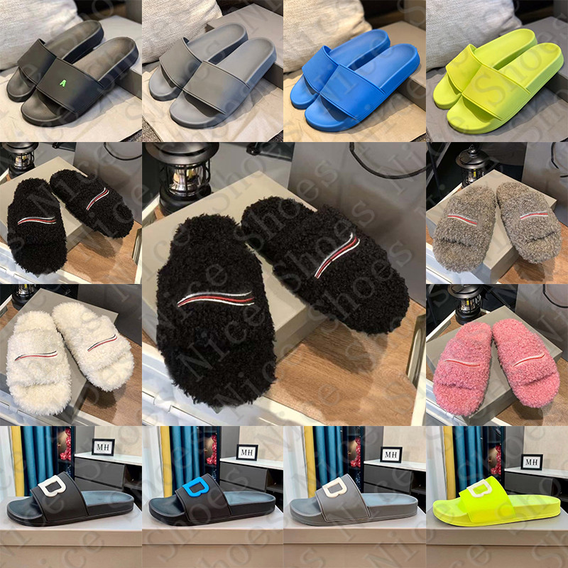 Free Shipping Designer furry pool slides sandals clogs heels slippers sliders clog shoes for claquette mens womens sandal sandles sandale Flip Flops