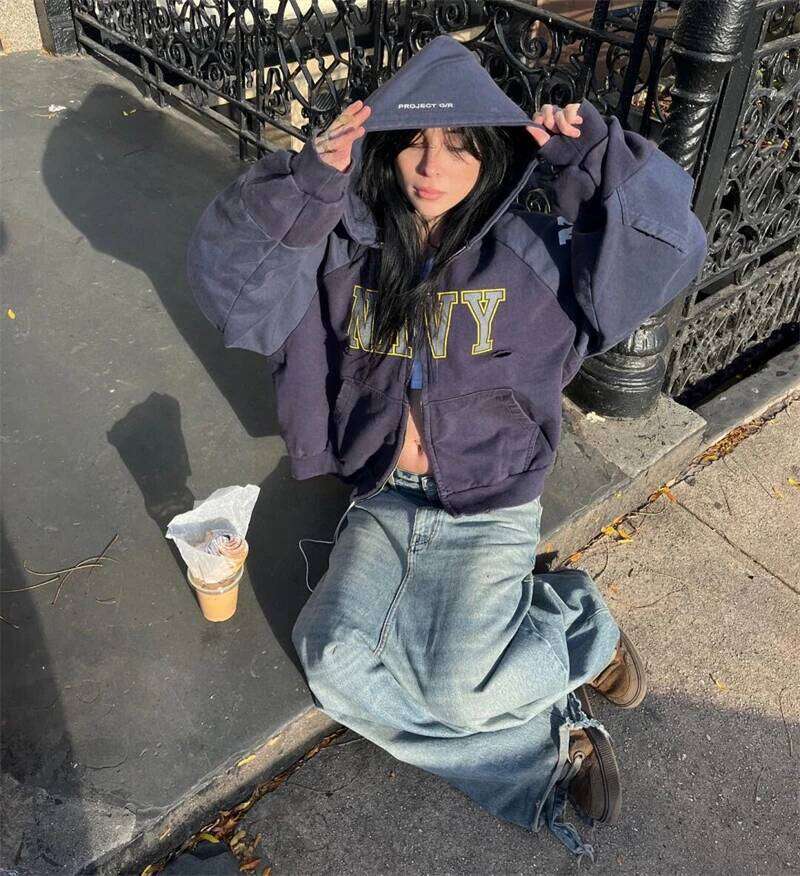 hoodie Stain Fake Two Pieces Project Hole Damage Zip Up Hoodies Men Women Vintage Distress Badge Print Sweatshirts Loose Jacket jacket