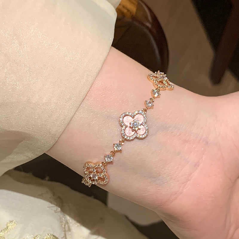 Gold - Tone Clover - Shaped Bracelet With Red Enamel And Diamond Accents Elegant Party Jewelry And Gift For Her High Quality And Stylish Jewelry