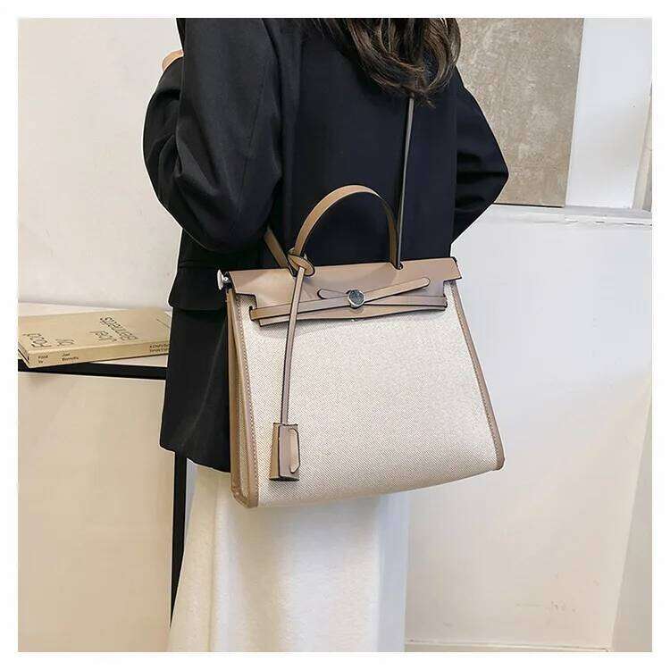 Trendy Color Block Tote Bag Women's Stylish Shoulder Purse with Crossbody Strap for Daily Use