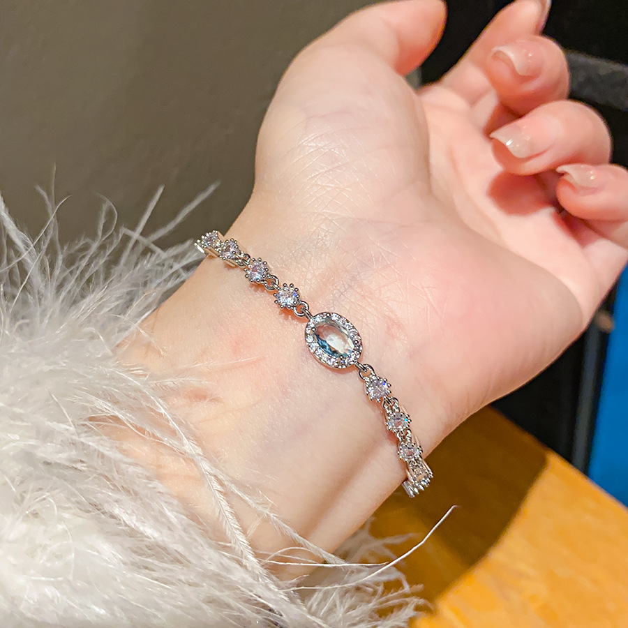 Silver - Tone Blue Gemstone Bracelet With Diamond Accents Gorgeous Party Jewelry And Gift For Her High Quality And Eye - catching Jewelry