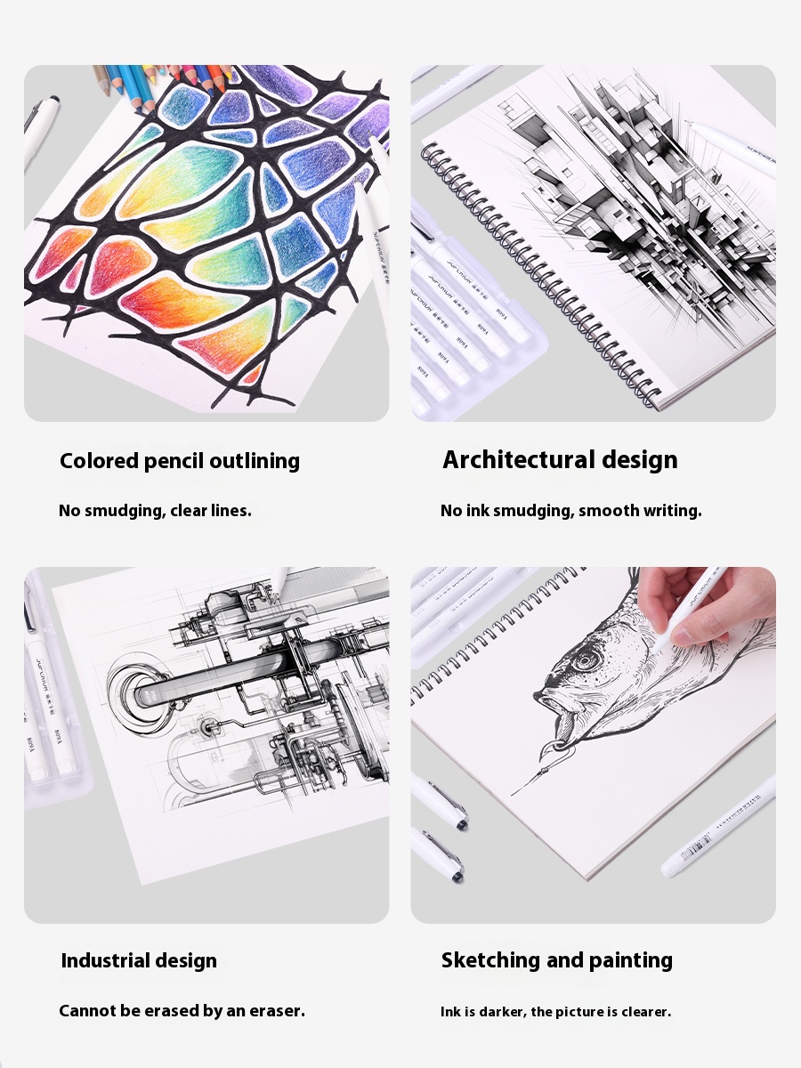 Premium Artist Quality Fine Line Pen Set with Comfortable Grip by Fuleikale