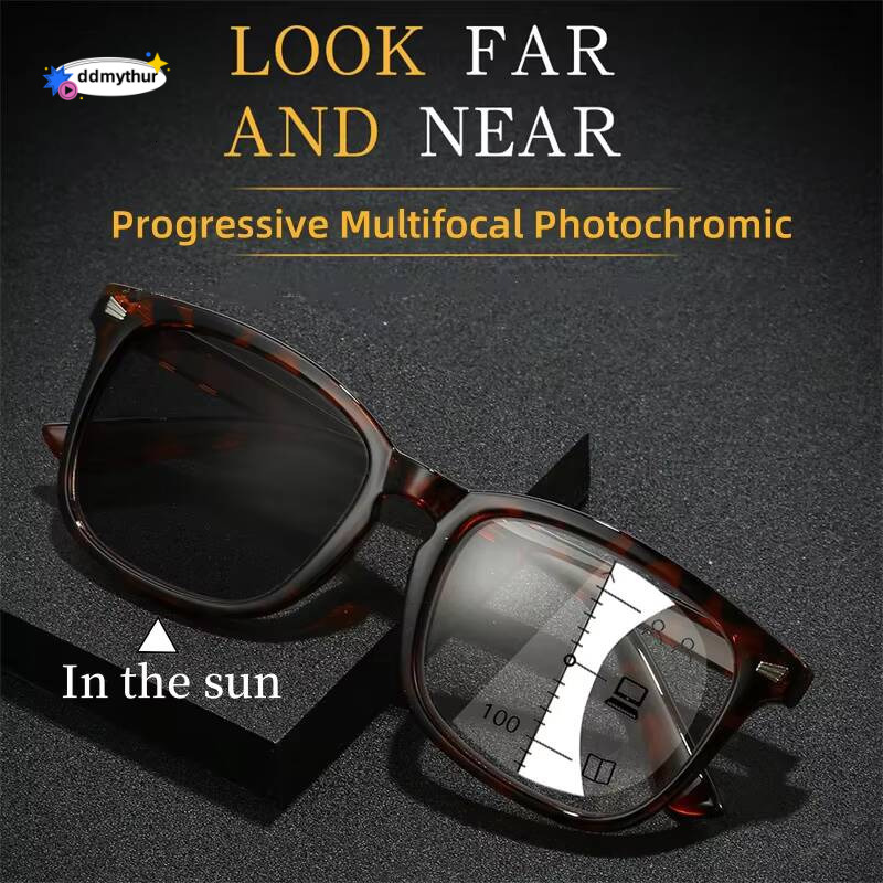 Men Women Multifocal Progressive Photochromic Reading Glasses Anti-blue Light Far Eyewear Sunglasses with Diopters +1.0 To +4.0 ddmythur