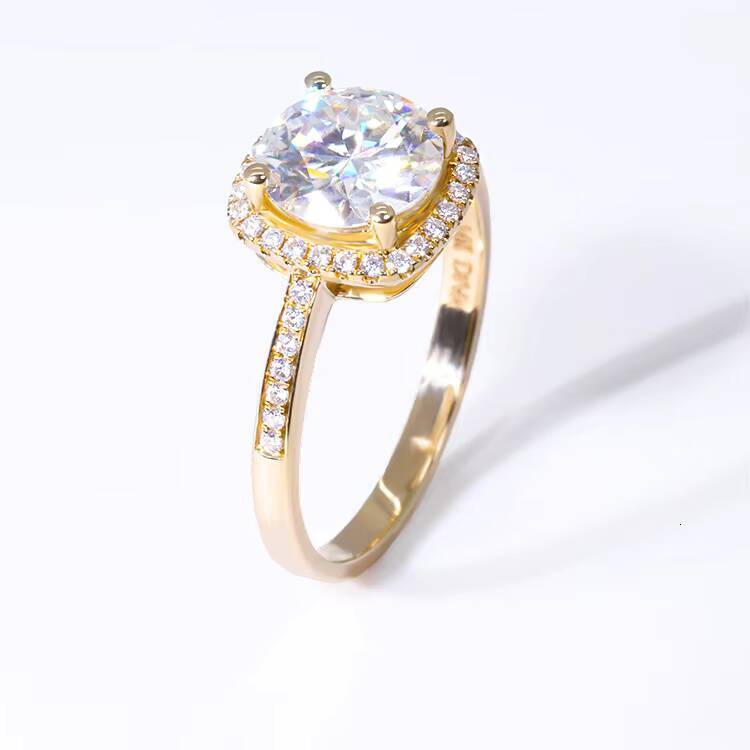 Design Romantic High End Ring 14k Gold with halo Half Band 2 CT VVS Moissanite Diamond Ring with GRA for Anniversary Ring