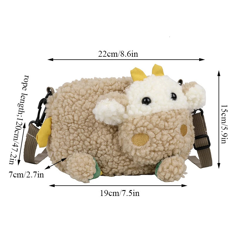 Lovely Cartoon Cow Shape Plush Messenger Bag er Bag Cattle Crossbody Bags Small Handbags Coin Bag Purse Womens Bag 250717