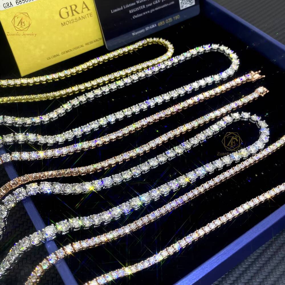 Factory Wholesale Iced Out 925 VVS Moissanite Diamond Tennis Chain Bracelet Necklace 2mm 3mm 4mm 5mm 6.5mm Custom 8mm 10mm