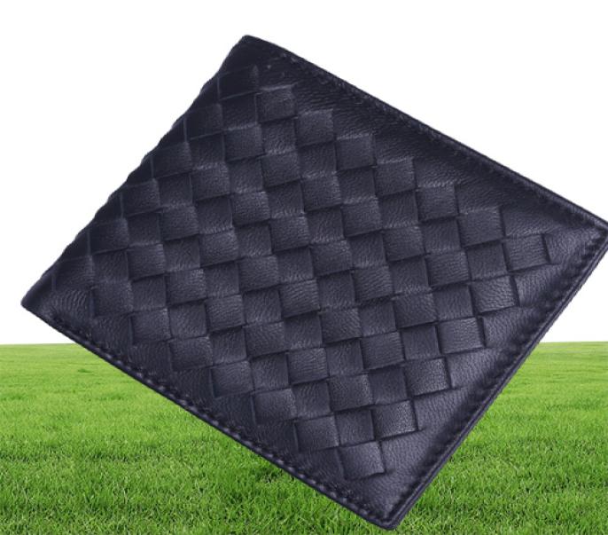 Men039s Wallets Genuine Leather Sheepskin Short Money Clip Fashion Woven Card Houlder Simple Business Style3031339