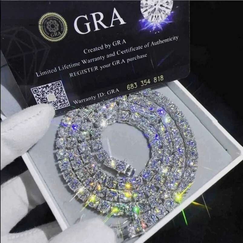 Passed the 100% diamond test3mm Diamons Moissanite Chains Gold Iced Out Tennis Chain for Men Women Fashion Jewelry Hip Hop Necklace