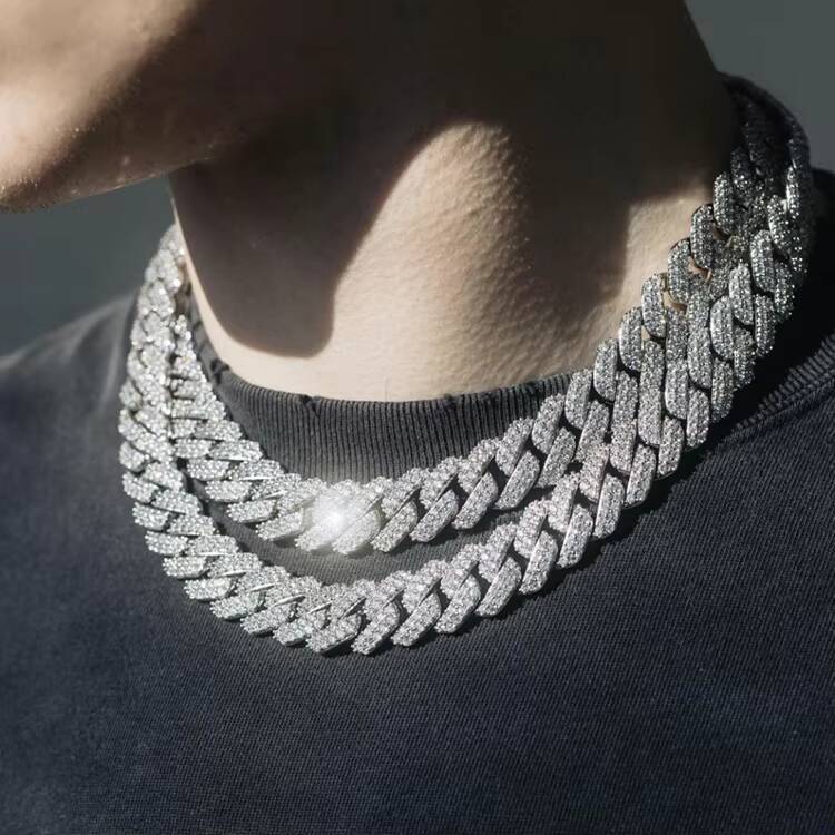 RTS Hip Hop Cuban Link Chains 8-14mm 2rows Solid 925 Silver Shining VVS Moissanite Chains for Men Diamond Bracelet Necklace