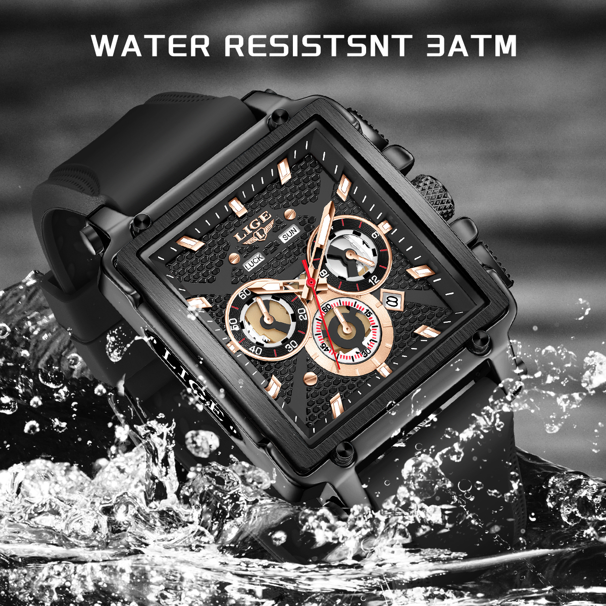 LIGE quartz watch men's waterproof watch Luminous pointer multi-function chronograph silicone strap sports fashion business watch Holiday Gifts T