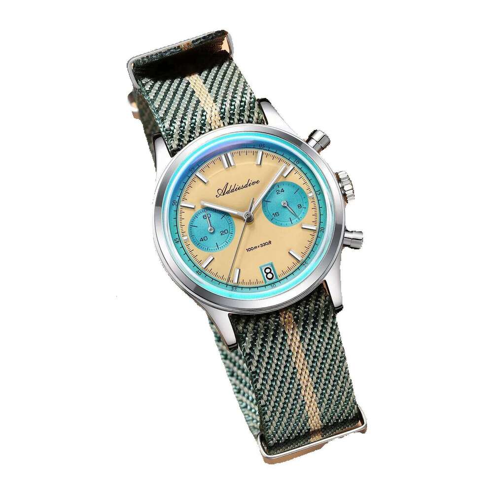 ADDIESDIVE Hot Sale Ad2095 Watches For Men Multifunction Chronograph 38Mm AR Coating Quartz Wristwatches Vk64 Waterproof Clock