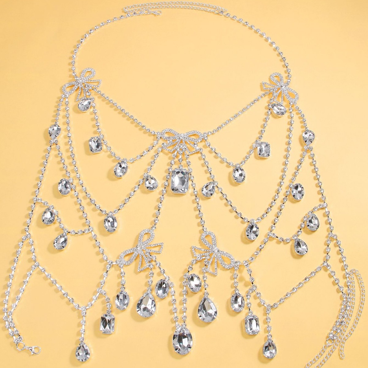Bowknot Chest Chain for Women Hollow Out Tassel Iced out VVS Moissanite Bling Bling Body Chain High End Dance Party Fashion Accessories