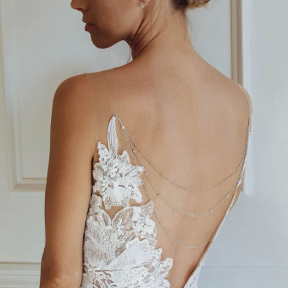 Hot Sale Water Drop Back Chain Multi Layer Minimalist Shoulder Chain Bride Wedding Party Dress Accessory VVS Moissanite Iced out Body Chain for Women