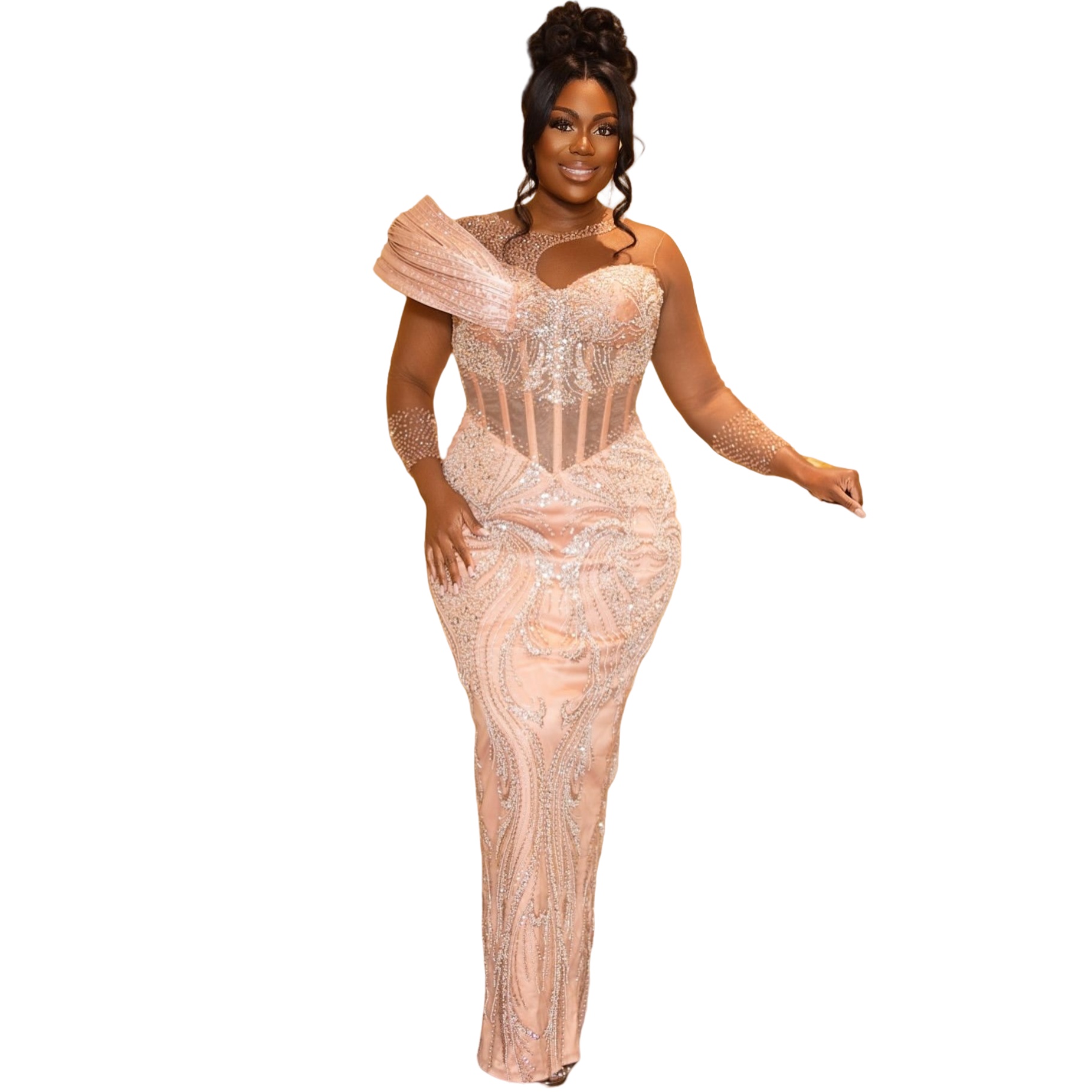 Champagne Sheath Prom Dresses 2025 Beaded Sequined Sheer Neck Evening Formal Party Second Birthday Engagement Gowns Plus Size Dress For Special Occasi