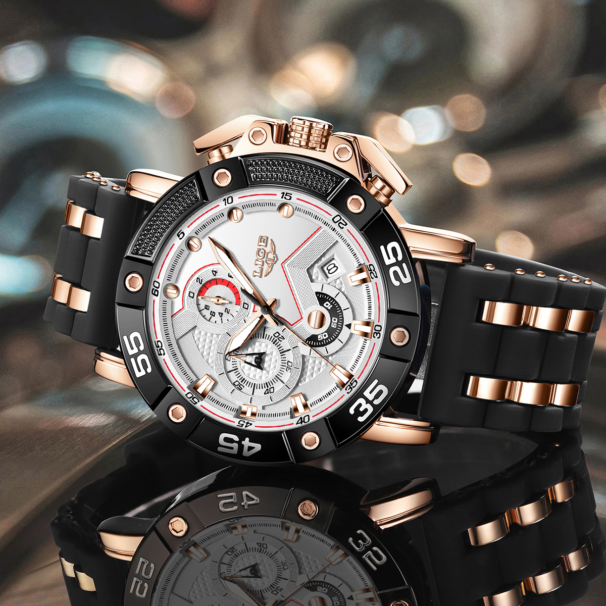 LIGE Men's Watch Fashion Sports Watch (Chronograph/Waterproof/Lightning/Calendar) Silicone Strap Quartz Watch Men's Watch Birthday Gifts