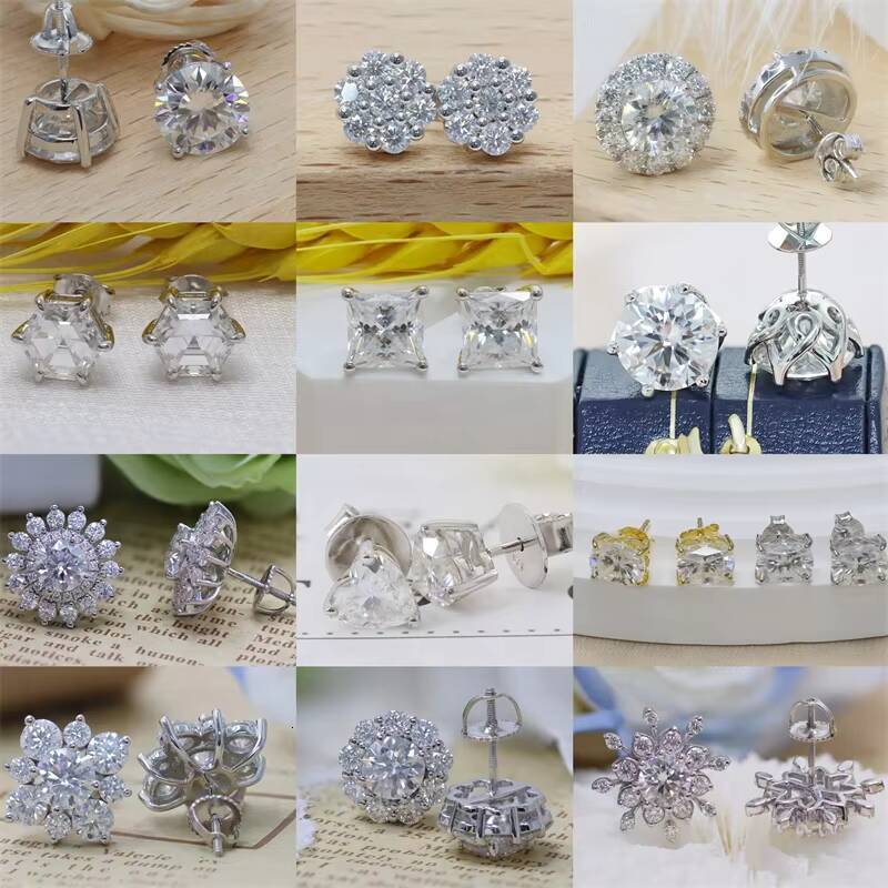Large Size 11mm 5ct Round Moissanite Stud Earrings Screw Back Silver925 Wholesale Price Fashionable Moissanite Diamond Ear Studs
