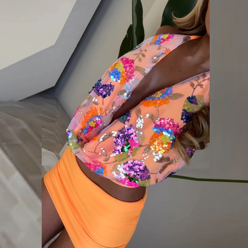 Casual Beach Vacation 2 Piece Set Women Sleeveless Backless Hollow Suit Sexy Swinging Collar Sequin Tank Top Mini Skirt Outfit 250714