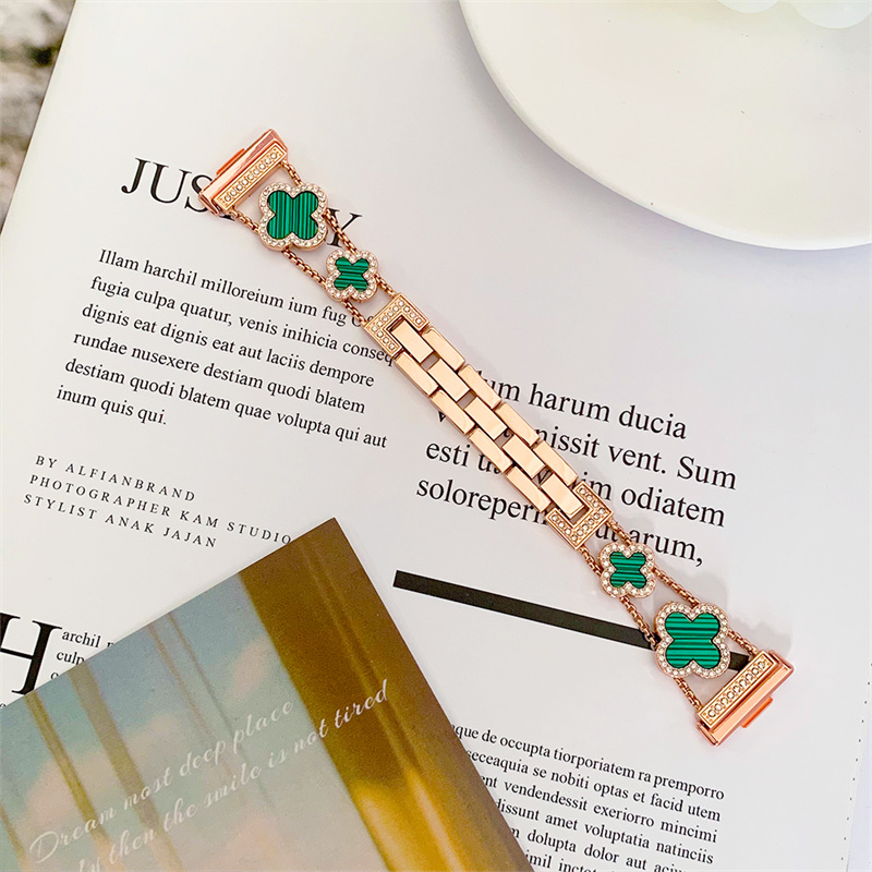 Fashion Three Leafed Clover Diamond Straps for Apple Watch Series 10 9 8 7 6 ultra 2 iwatch 49mm 45mm 44mm 42mm 38mm Sparkling Bling Diamonds Replacem