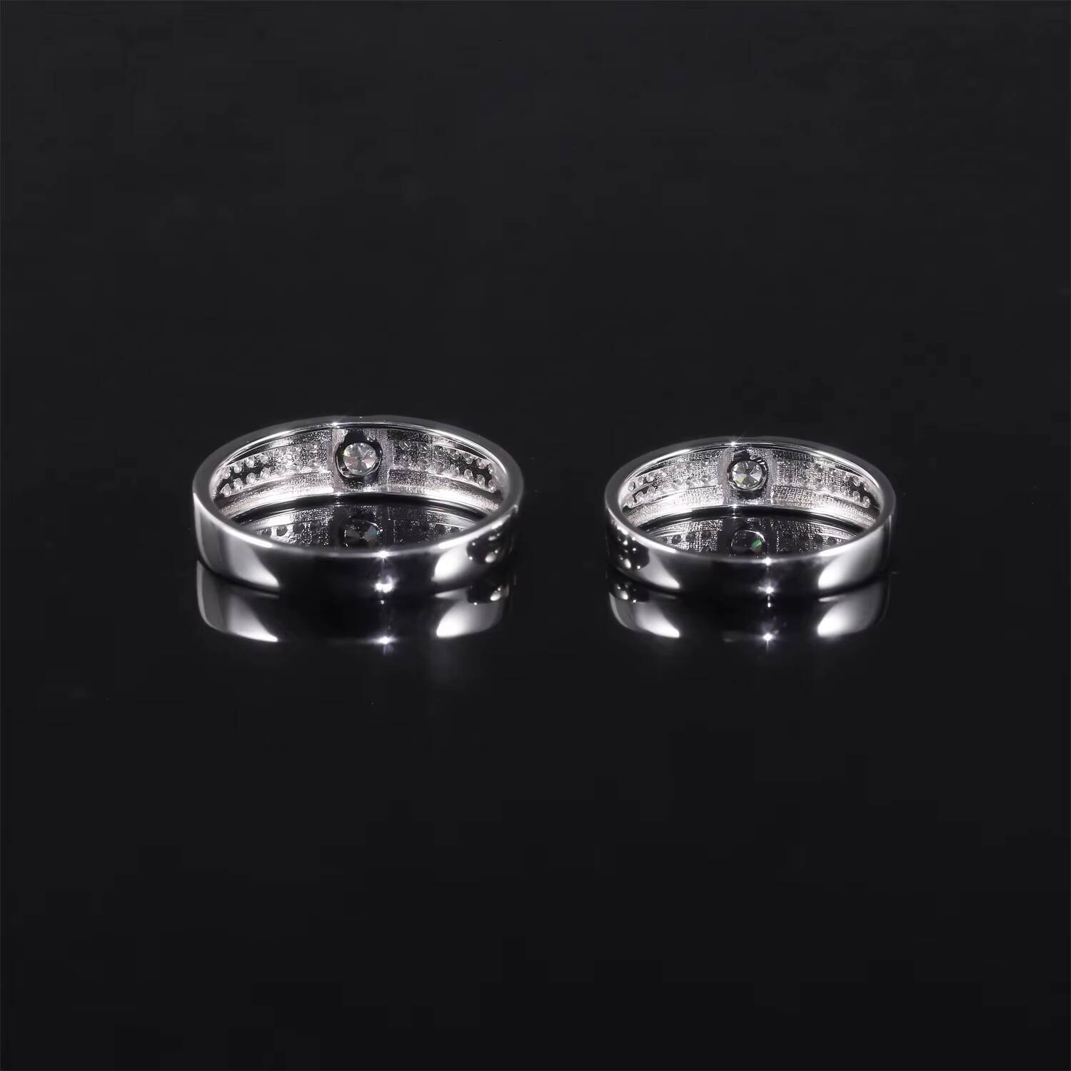 Abiding High-end Designer Gold Plated 925 Sterling Silver Half Eternity Band Moissanite Couple Ring Set Men Women Wedding Band
