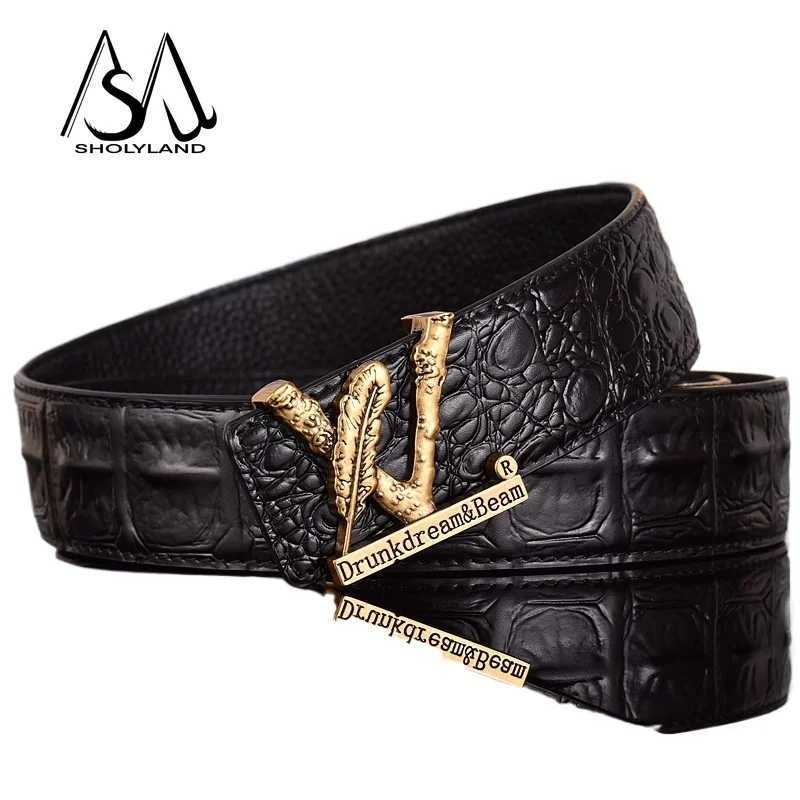 Crocodile Patterned Waistband Mens Genuine Leather Cowhide Belt Trendy Mens XL Smooth Buckle Inner Buckle of Pants Belt L250721
