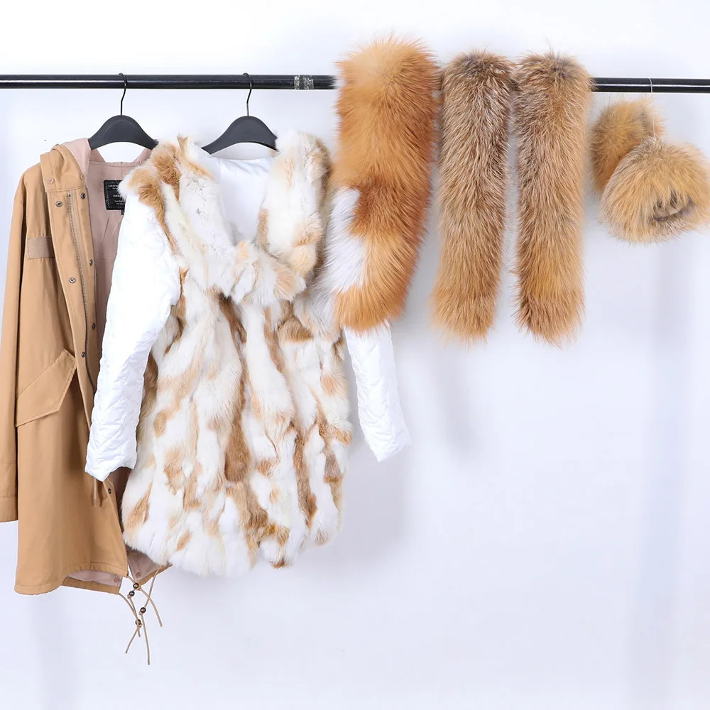 MAOMAOKONG Removable Fox Fur Collar Coats for Women Winter Jacket Hooded Rabbit Fur Lining Long Parkas Female Clothing 250717