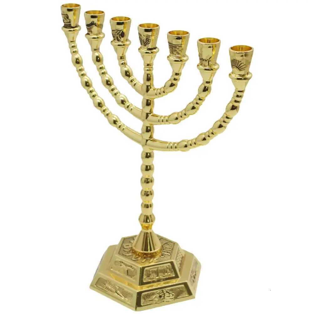 7 Branch Religious Candelabrum Metal Nameplate Home Decor Bedroom Living Room Party Hanukkah Menorah Candlestick Holder W250721 H260310