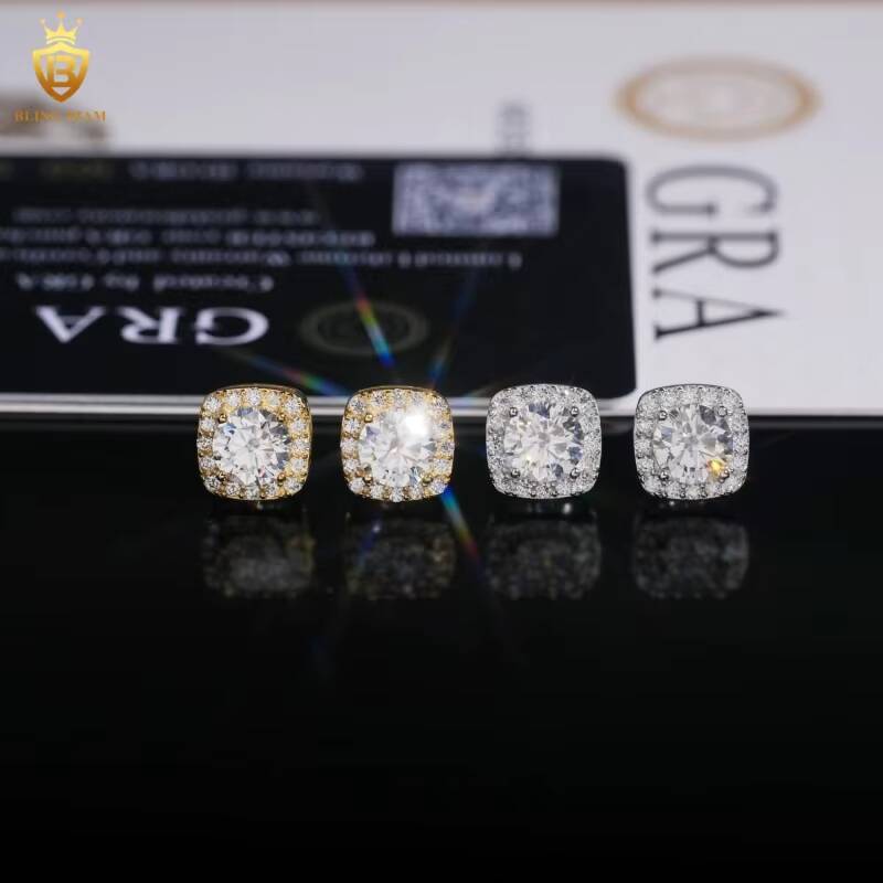 Hot Sale GRA Certificate VVS1 Moissanite Diamond Earring 925 Sterling Silver Gold Hiphop Style for Unisex Past Diamond Test
