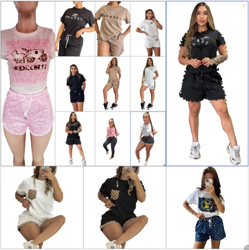 Desinger Women's Tracksuits 2 Pieces Set Summer Spring Fashion Women Set Female Tops Print Short Sleeve T-shirt