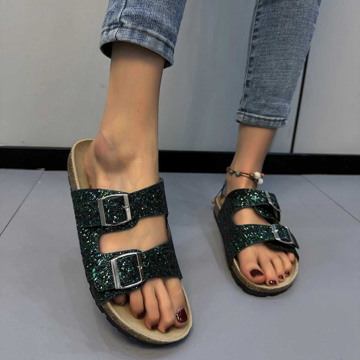 Summer Fashion Pink Diamond Solid Color Round Toe Adult Sexy Womens Large Size Sandals Casual Flats Comfortable Slippers Z250721