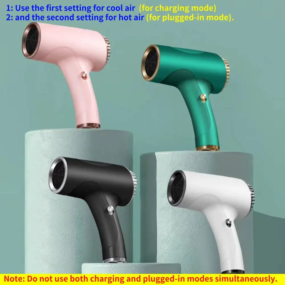 Portable Handy Hairdryer Cordless Lonic Hair Dryer 40500W USB Rechargeable Powerful 2 Gears for Travel Home Dormitory 2600mah 250717