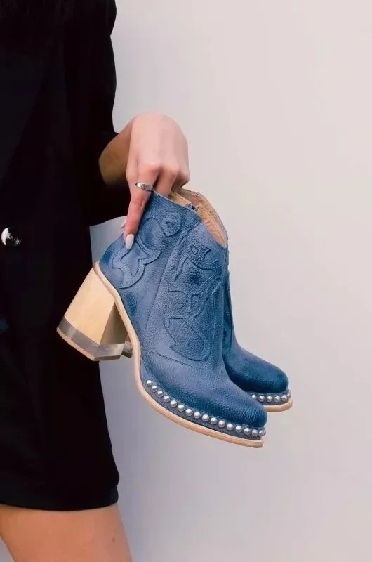 Female Ankle Boots Leather Womens Shoes Low Heel Cool British Embroidered Soft Short Boots Party Ladies Footwear PU 024 250717