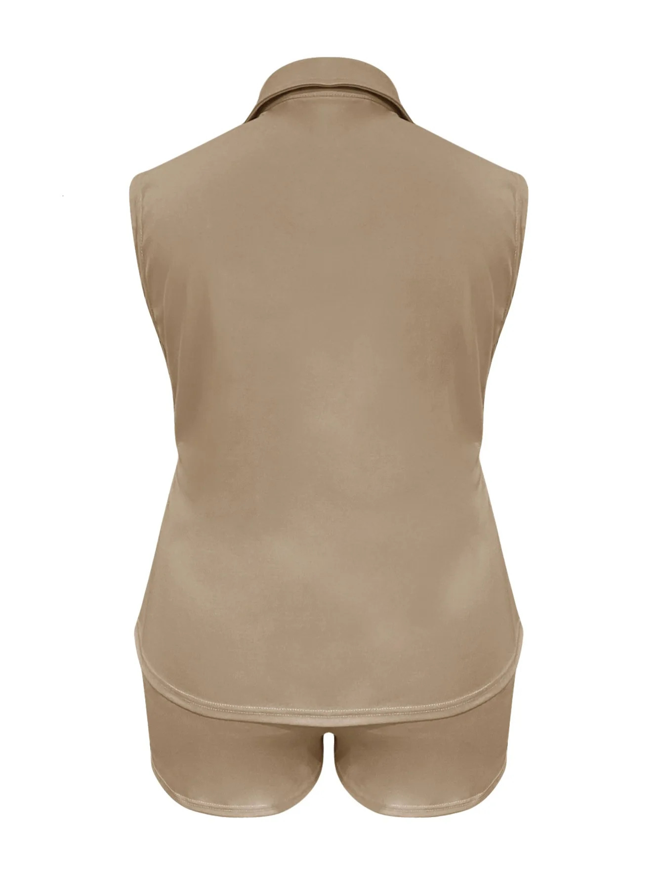 LW Plus Size Turndown Collar Pocket n Shorts Set Two Piece Outifits 2024 Summer Fashion High Street Style 250709