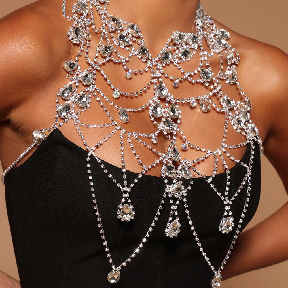 Fashion Multi layer Iced out VVS Moissanite Bling Bling Chest Chain Personality Exaggerated Pendant Chest Chain Body Chain Accessories